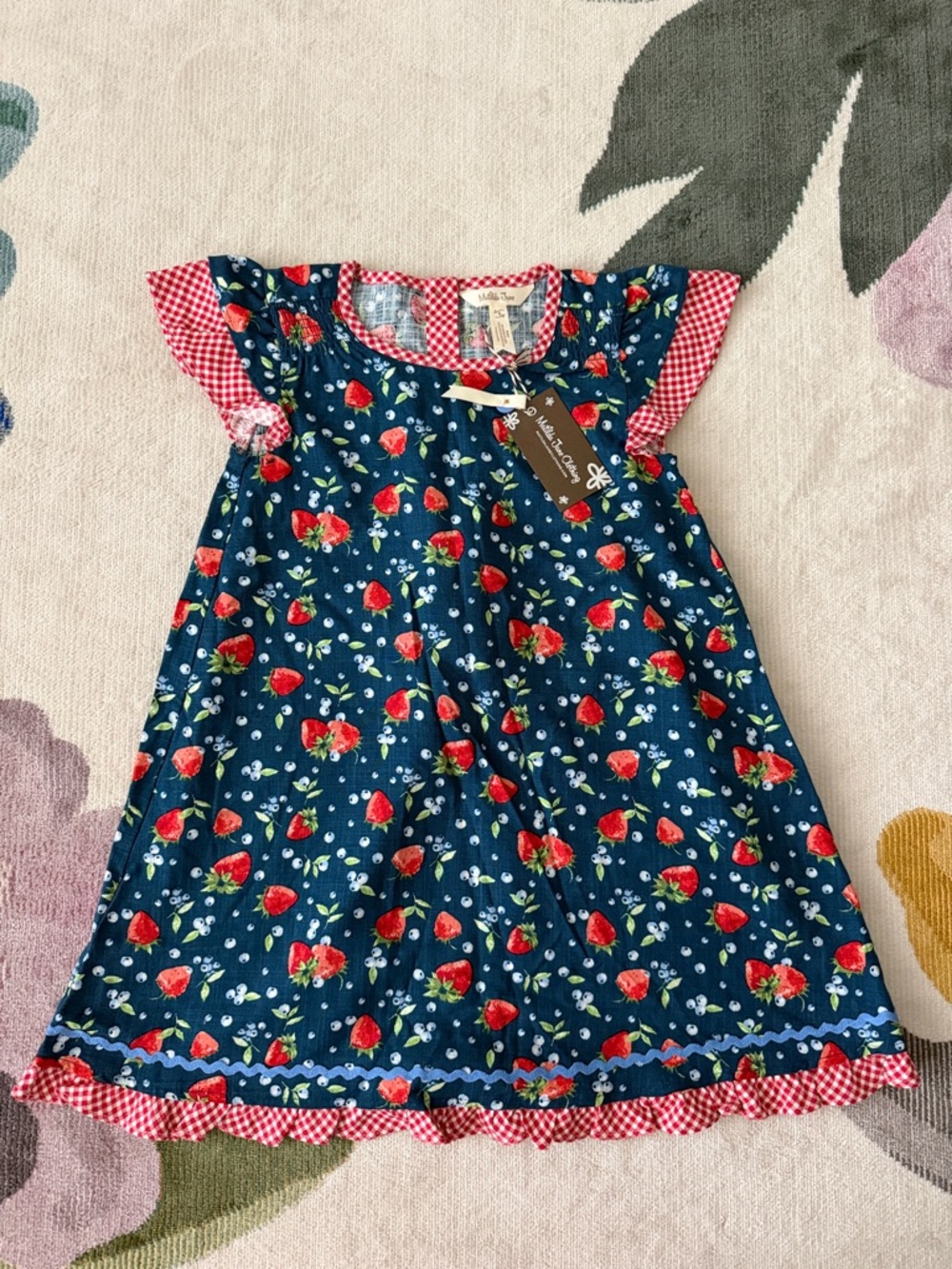 Matilda Jane girls 6 Tuscan Berry Strawberry Dress with Red Gingham